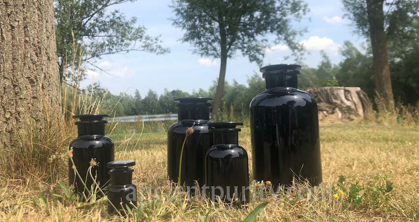miron glass UK dark violet glass apothecary jars miron